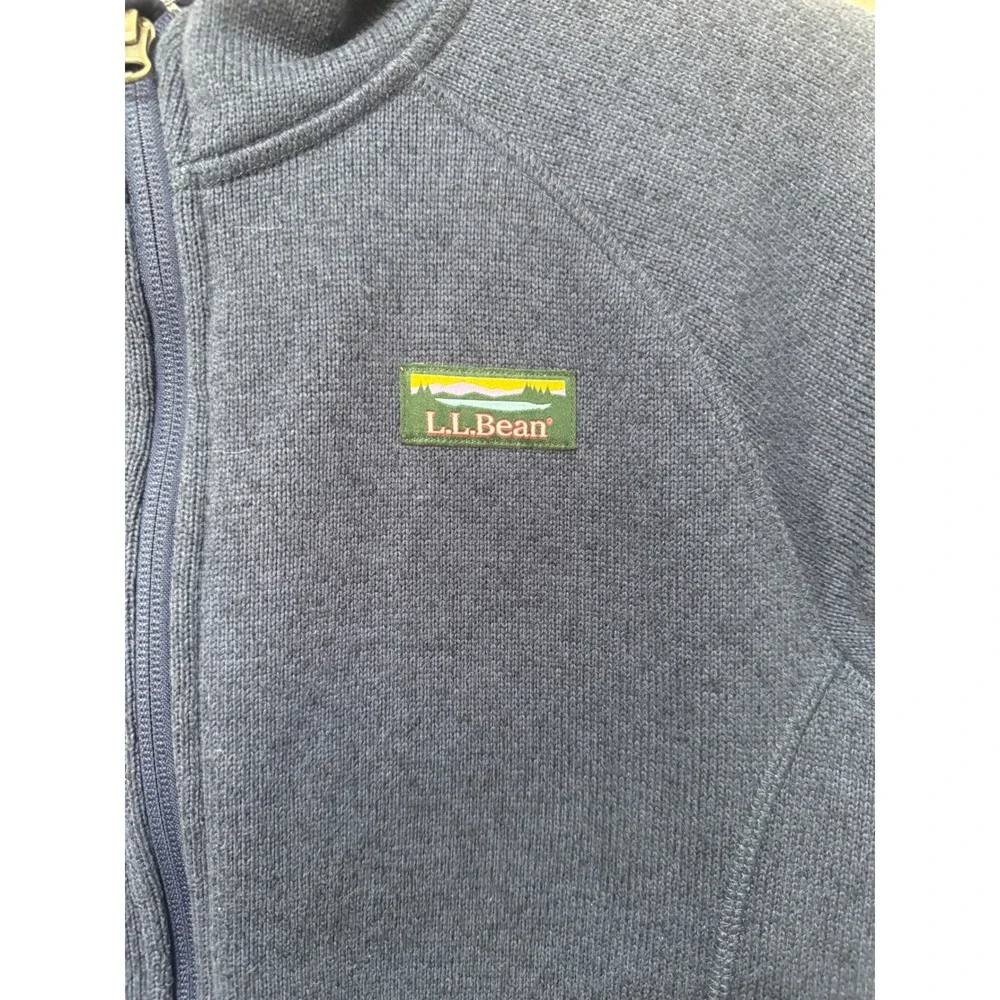 LL Bean Kids Sweater Fleece Hooded Jacket Navy Blue L 14-16 504929